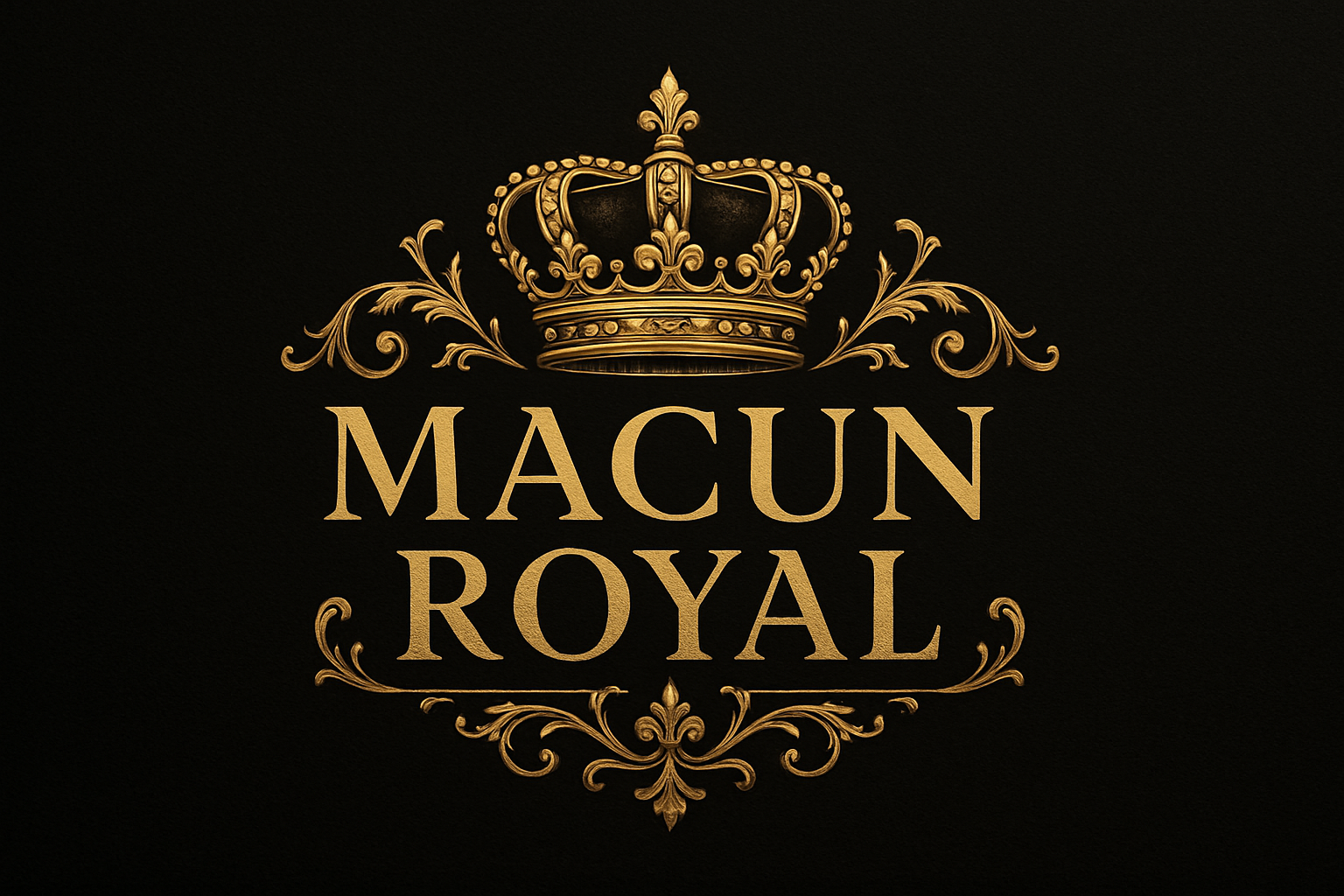 a logo with the name Macun Royal - it should have royal features - a crown for exampe, black background with golden features for the logo or other royal colors. 